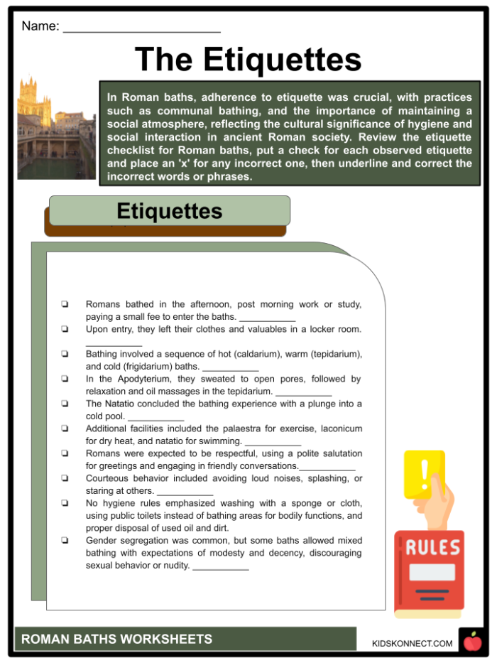 Worksheet on Ancient Roman Baths: Graphic Organizer for sixth graders Illustration of a graphic organizer for exploring Ancient Roman Baths