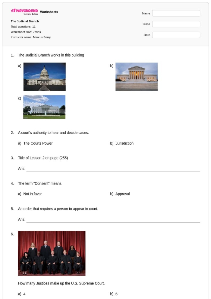 The Judicial Branch worksheet for sixth grade math and civics integration 19 Sixth grade student using a graphic organizer to learn about the federal judicial branch