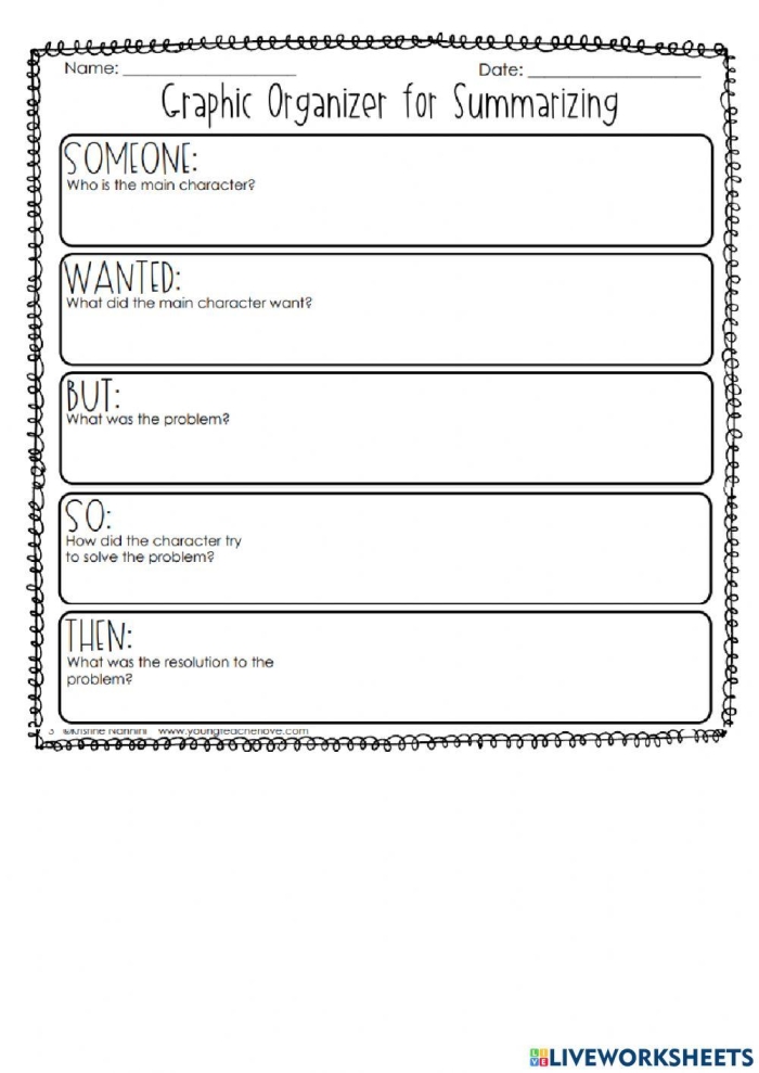 Graphic organizer worksheet for summarizing informational texts in sixth grade