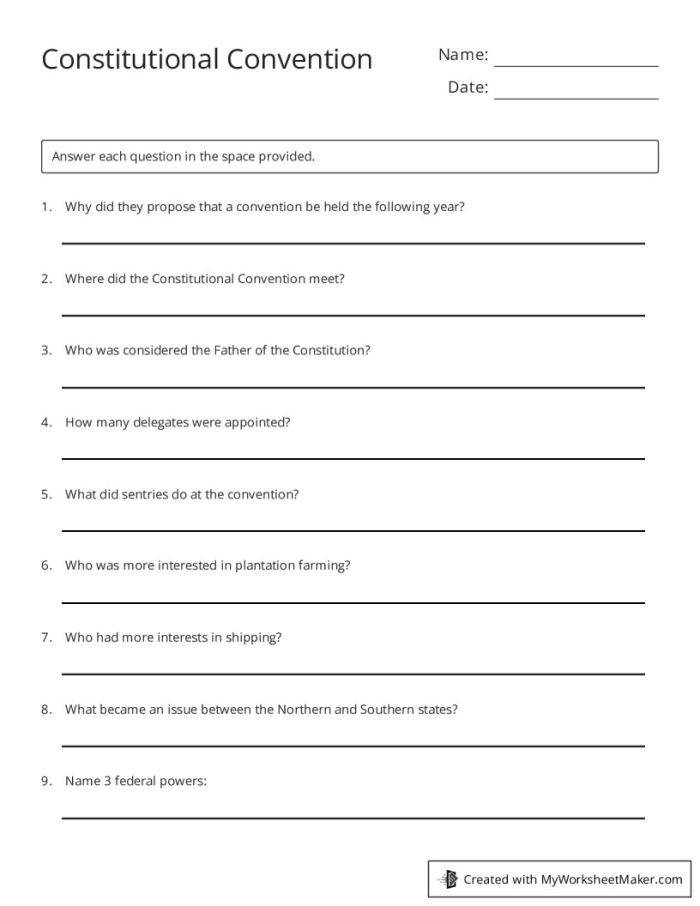 Worksheet illustrating the 1787 Constitutional Convention for sixth graders Students engaging with the Great Compromise worksheet at the Constitutional Convention