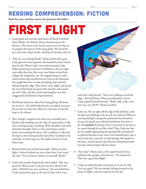 Sixth grade students practice reading comprehension with a hang gliding passage in this worksheet 18