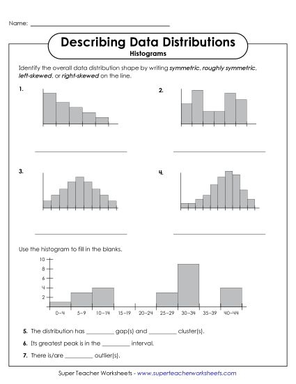 Sixth grade students working on a histogram worksheet to analyze and describe data distributions