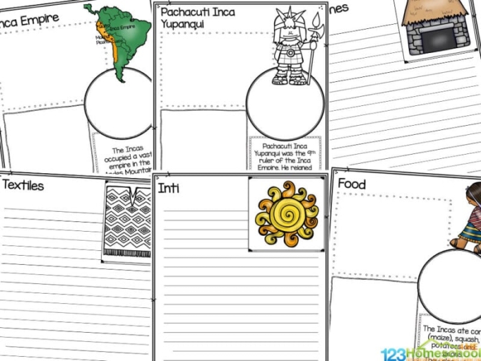 Colorful worksheet on the Inca Empire's roads designed for sixth-grade students