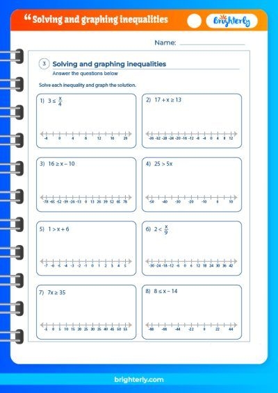 Worksheet featuring a hands-on matching activity for graphing inequalities on number lines