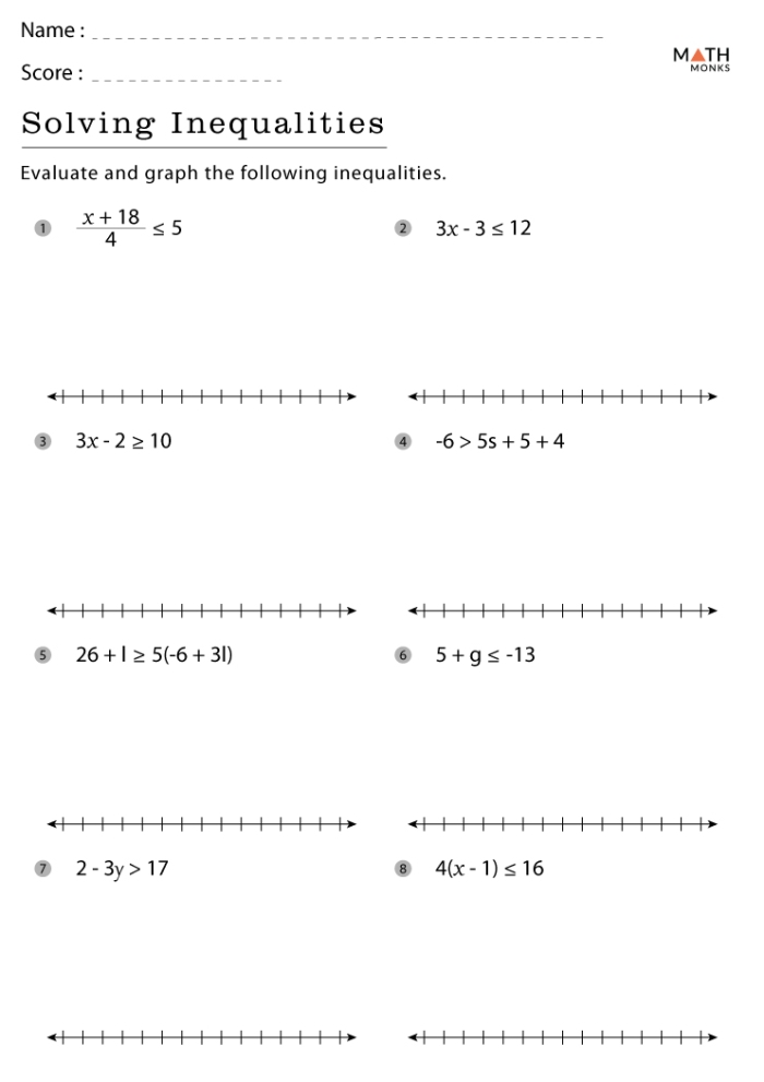 Writing inequalities practice worksheet for sixth graders featuring real-world scenarios