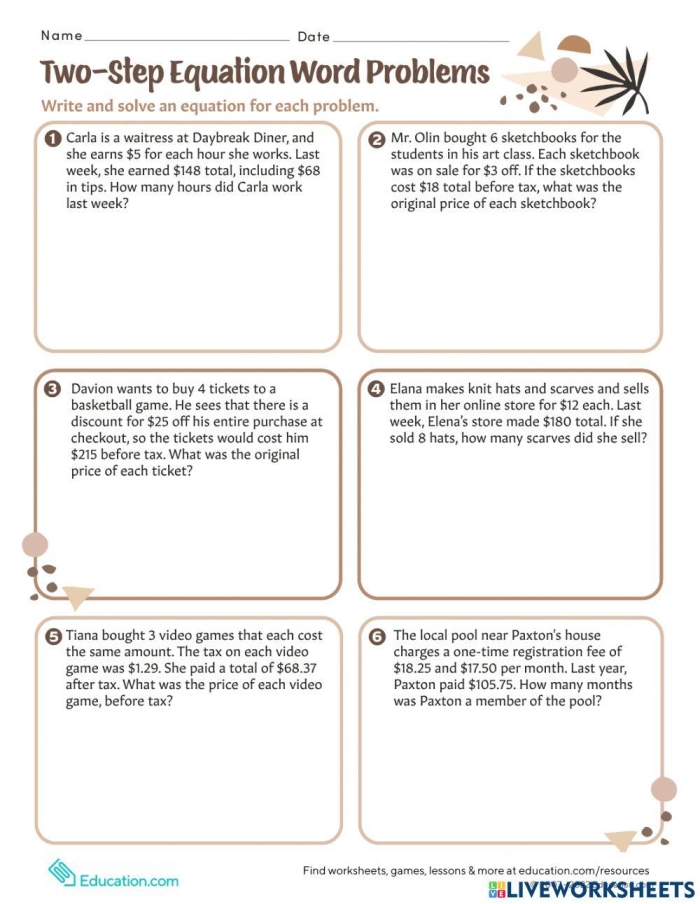Worksheet showing sixth graders solving word problems using integers in real-life contexts