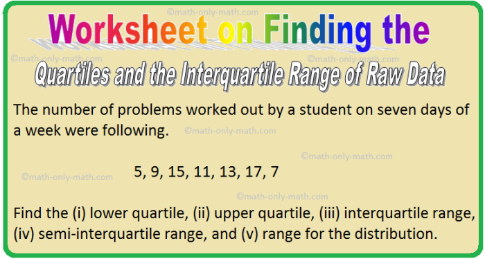 Interquartile Range Practice Worksheet for Sixth Grade Students 22 Sixth grade math worksheet focused on calculating the interquartile range for statistical data sets