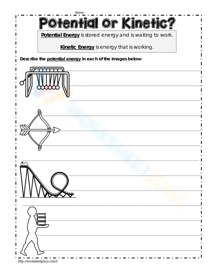 Sixth grade science students analyzing the relationship between kinetic energy mass and speed on a worksheet