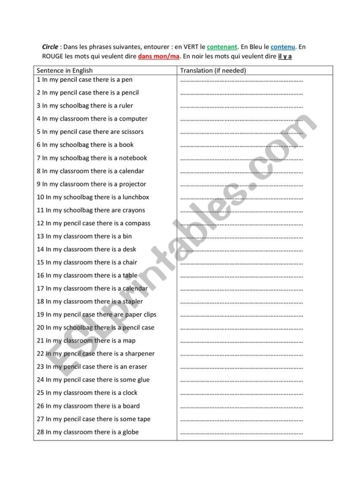 Sixth grade students completing a language context matching worksheet with examples of formal and informal communication