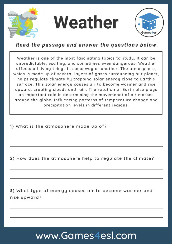 Sixth grade reading comprehension worksheet about weird and wild lightning phenomena