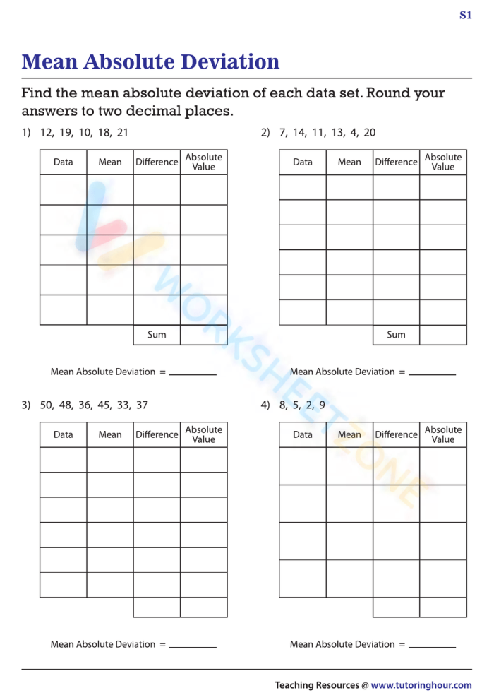 Sixth grade students solving mean absolute deviation problems with fraction data sets on a worksheet