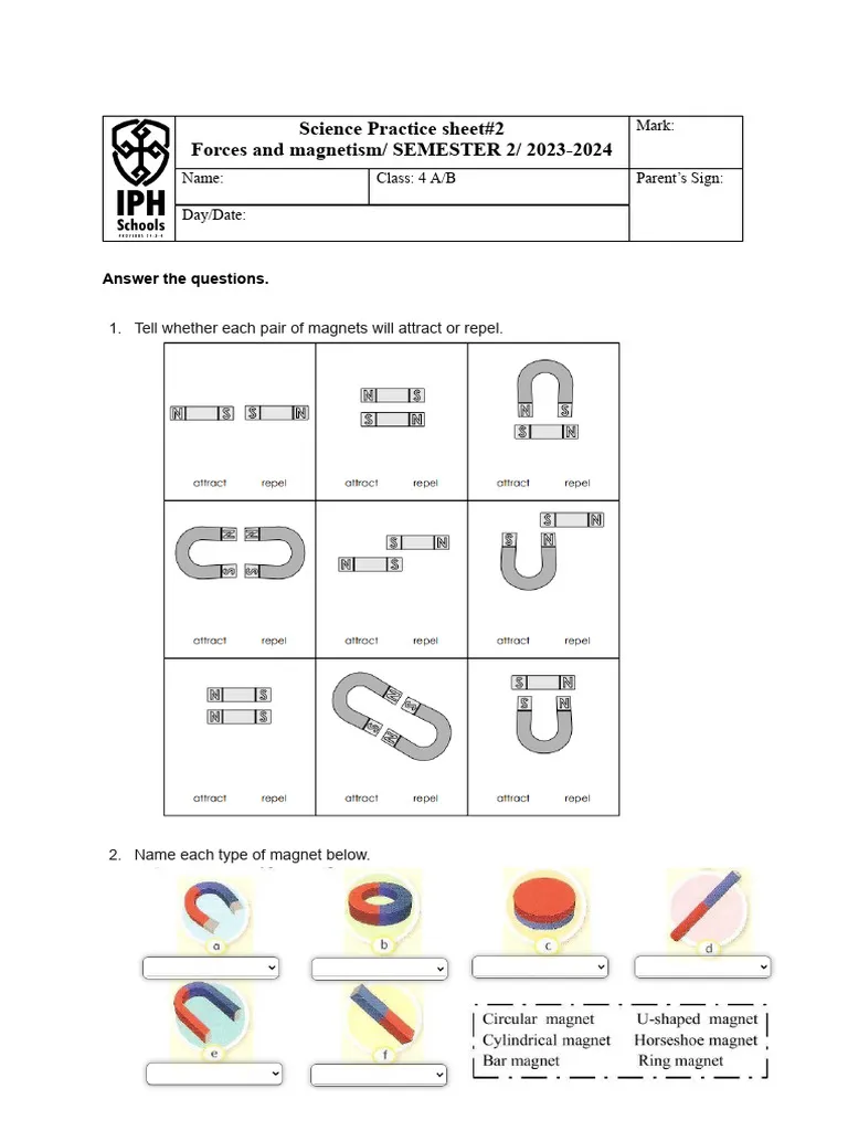 A sixth grade physics worksheet focused on calculating the magnitude of magnetic forces through ratios and proportions