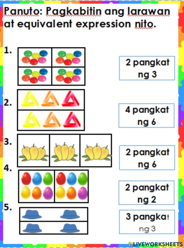 Worksheet showcasing a matching activity for equivalent expressions in a sixth-grade time and money lesson