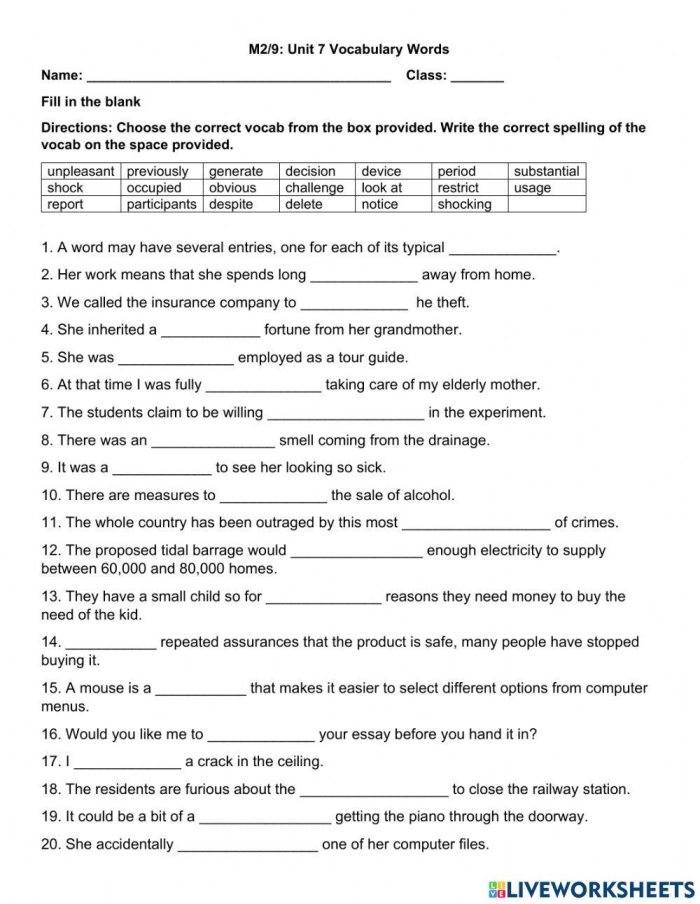 Worksheet for testing sixth graders' math vocabulary and reasoning skills