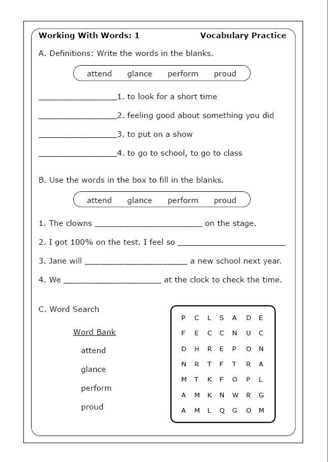 Worksheet for testing sixth graders' math vocabulary and reasoning skills