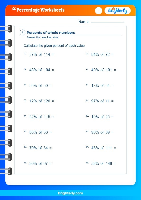 Sixth grade students practicing math skills with a Calculating Percentage Part 1 worksheet