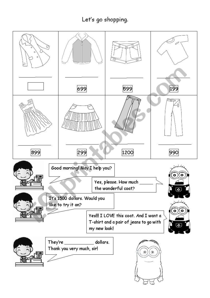 Engaging sixth-grade worksheet focused on practicing percentages through shopping scenarios Let's Go Shopping! worksheet displaying discount prices for quality merchandise in a sixth-grade math exercise