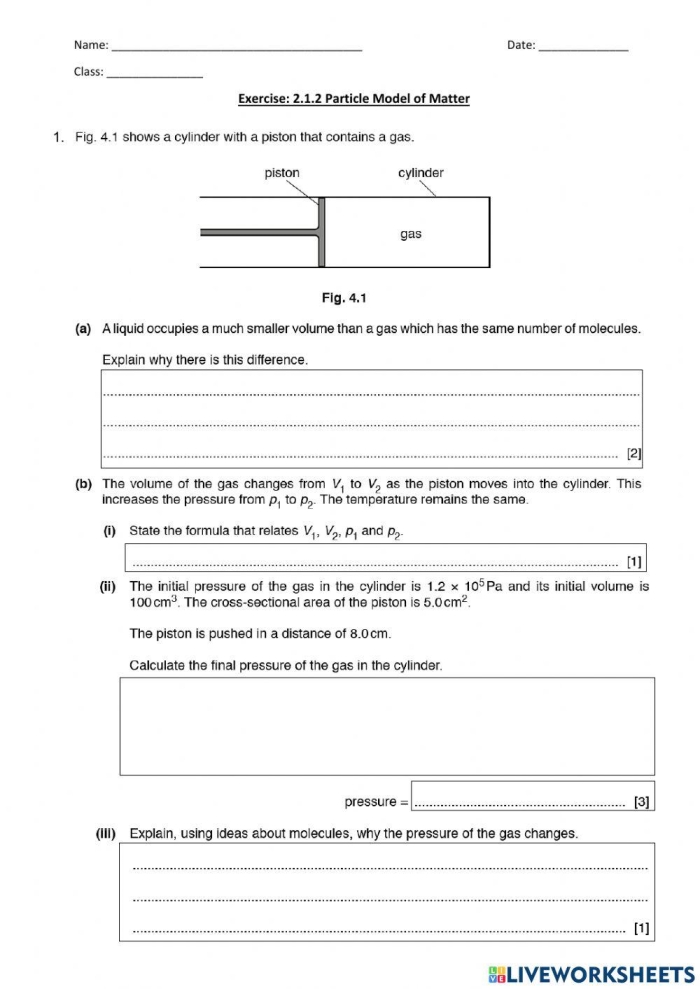 Sixth grade science worksheet focused on classifying matter through particle model diagrams 15