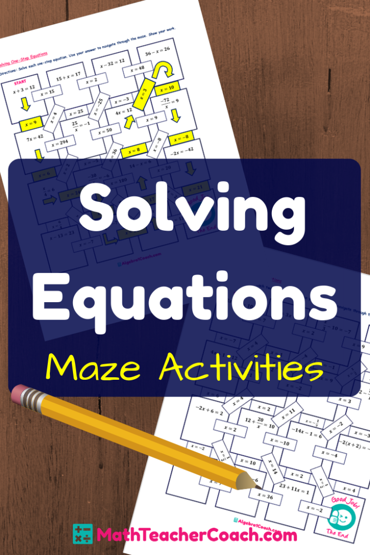 Sixth grade math worksheet featuring a fun maze for practicing one-step equation solving
