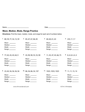 Worksheet showcasing mean, median, and mode concepts for sixth-grade students