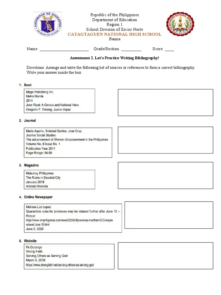 Illustrative image for a sixth grade worksheet on MLA citation and bibliography writing skills Writing a Bibliography worksheet designed for sixth graders to learn MLA 8th edition citations