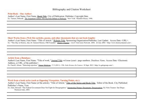 Worksheet image demonstrating how to cite sources and create a bibliography for middle school learners Writing a Bibliography worksheet for sixth grade students learning MLA 8th edition format