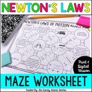 Sixth grade science worksheet featuring a matching activity about Newton First Law of Motion
