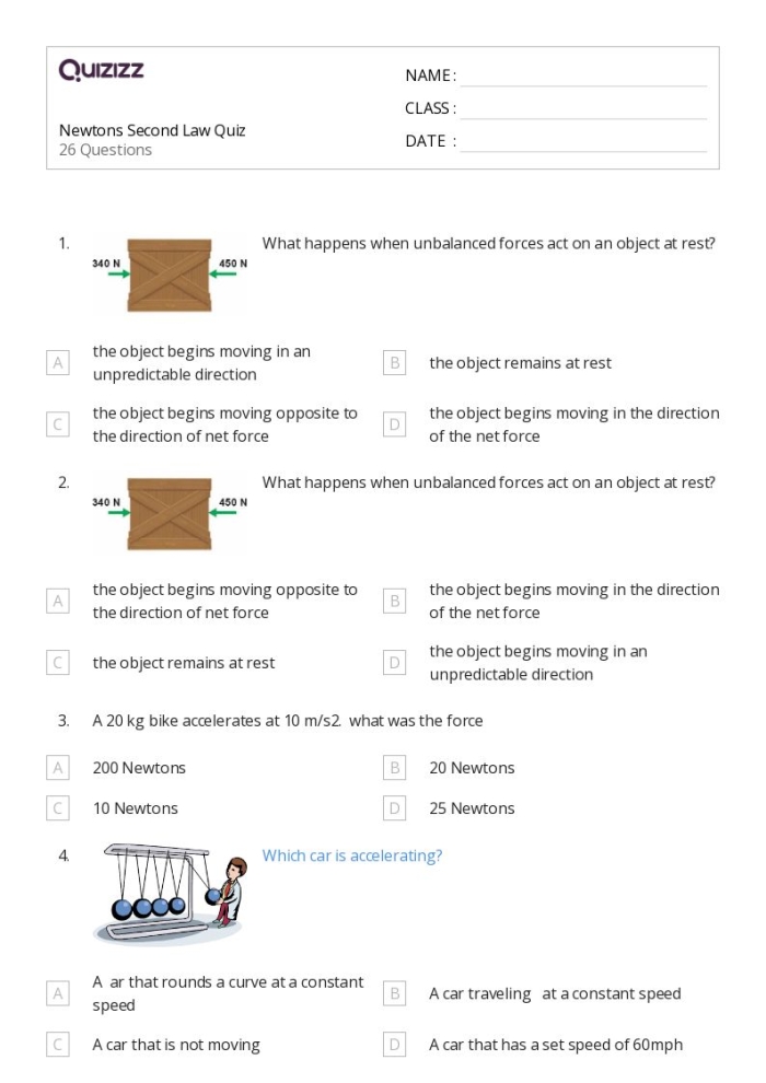 Sixth grade science students practicing Newton's Second Law with force and mass calculation problems