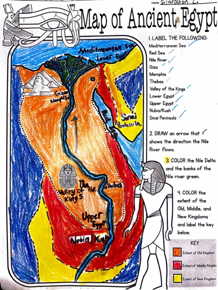 Ancient Egypt The Gift of the Nile Worksheet 5 Geography Lesson Sixth grade student worksheet illustrating the geographic importance of the Nile River in Ancient Egypt