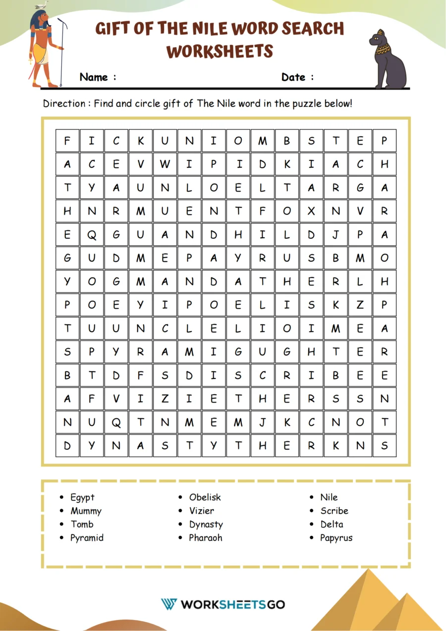 Ancient Egypt: The Gift of the Nile worksheet for sixth graders exploring historical geography. Students analyzing the Nile River's geography and its role in ancient Egyptian civilization development.