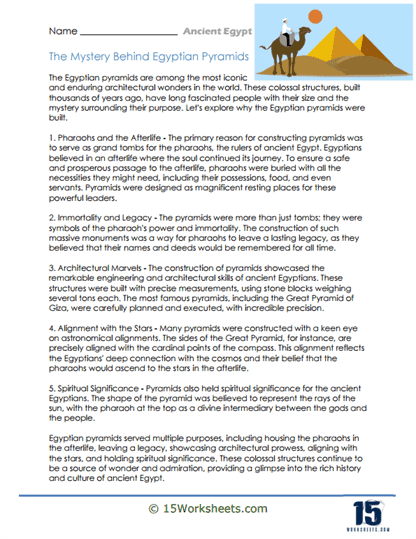 Ancient Egypt and the Nile River worksheet lesson 20 Sixth grade students studying the geographic impact of the Nile River on Ancient Egyptian civilization worksheet 20