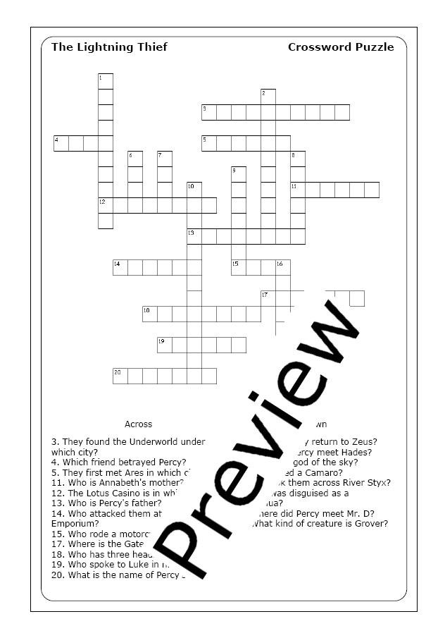 Pre-reading activity worksheet for The Lightning Thief: Engaging sixth-grade students Worksheet for pre-reading activity on The Lightning Thief aimed at sixth graders