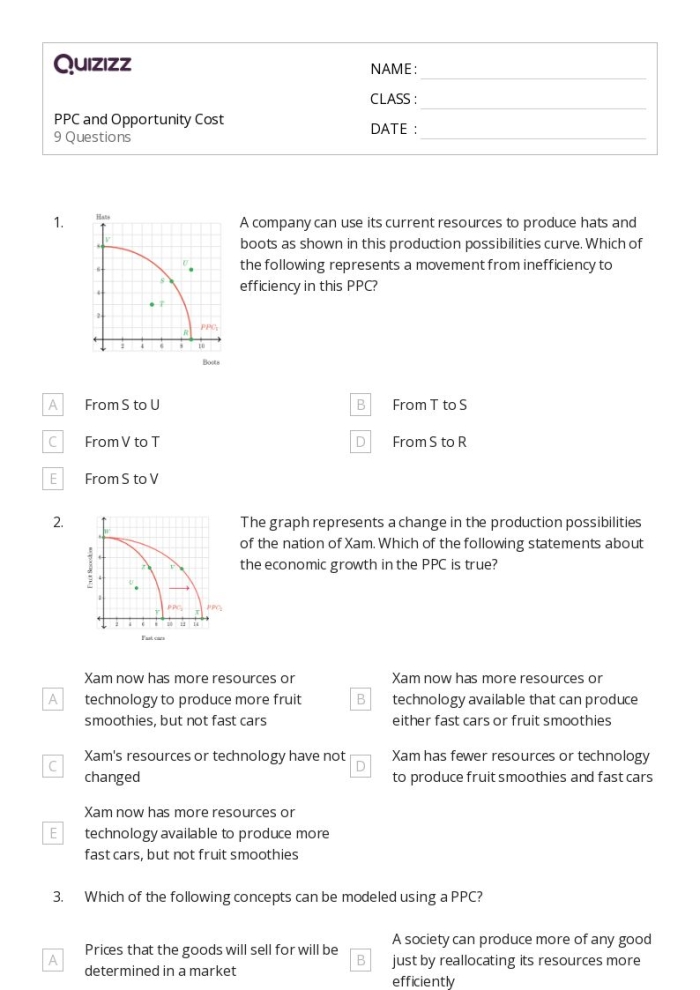 Opportunity Costs worksheet for understanding trade-offs in decision making Worksheet illustrating opportunity costs for sixth graders in economics