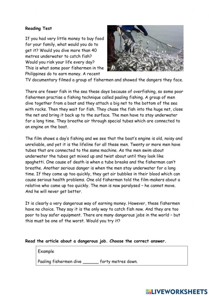 Sixth grade student reading a document about the environmental consequences of overfishing