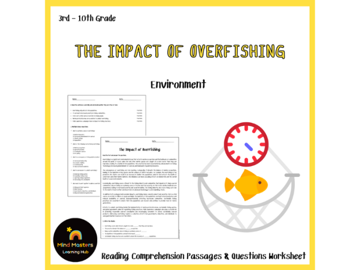 Sixth grade students completing a research worksheet about the environmental consequences of overfishing