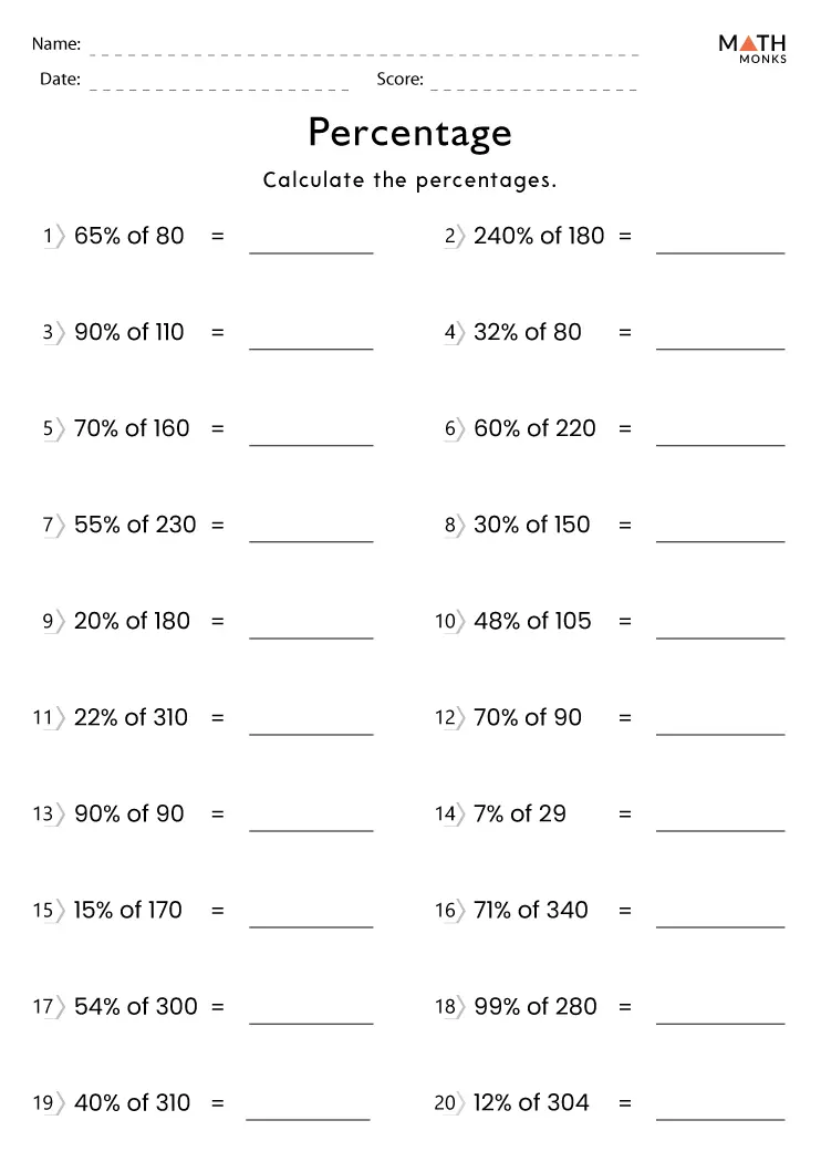 Sixth grade math worksheet showing percent problems where students calculate the whole number from a given part and percentage