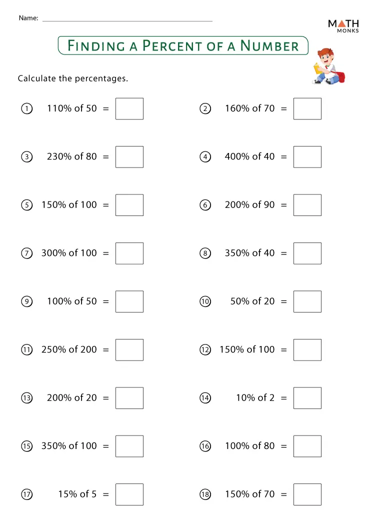 Sixth grade students solving percentage calculation problems on a math practice worksheet