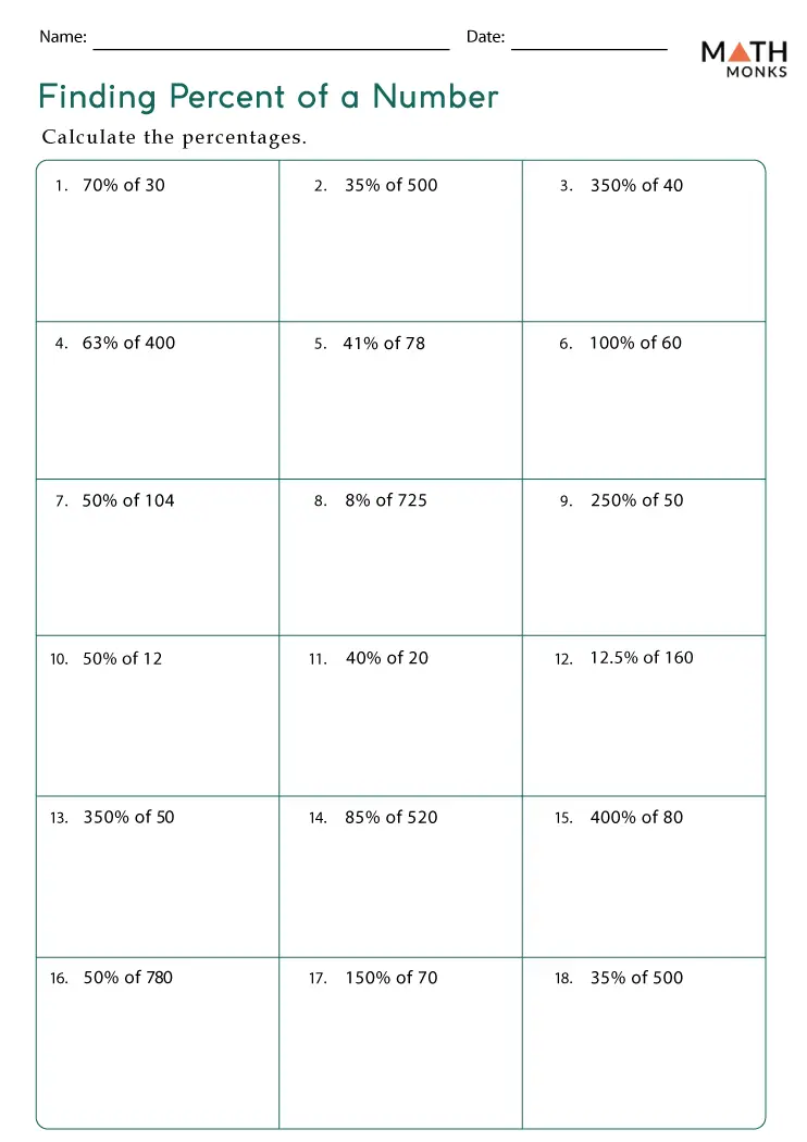 Sixth grade students solving percentage calculation problems on a math practice worksheet