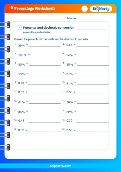 Sixth grade math worksheet for calculating percentages part one