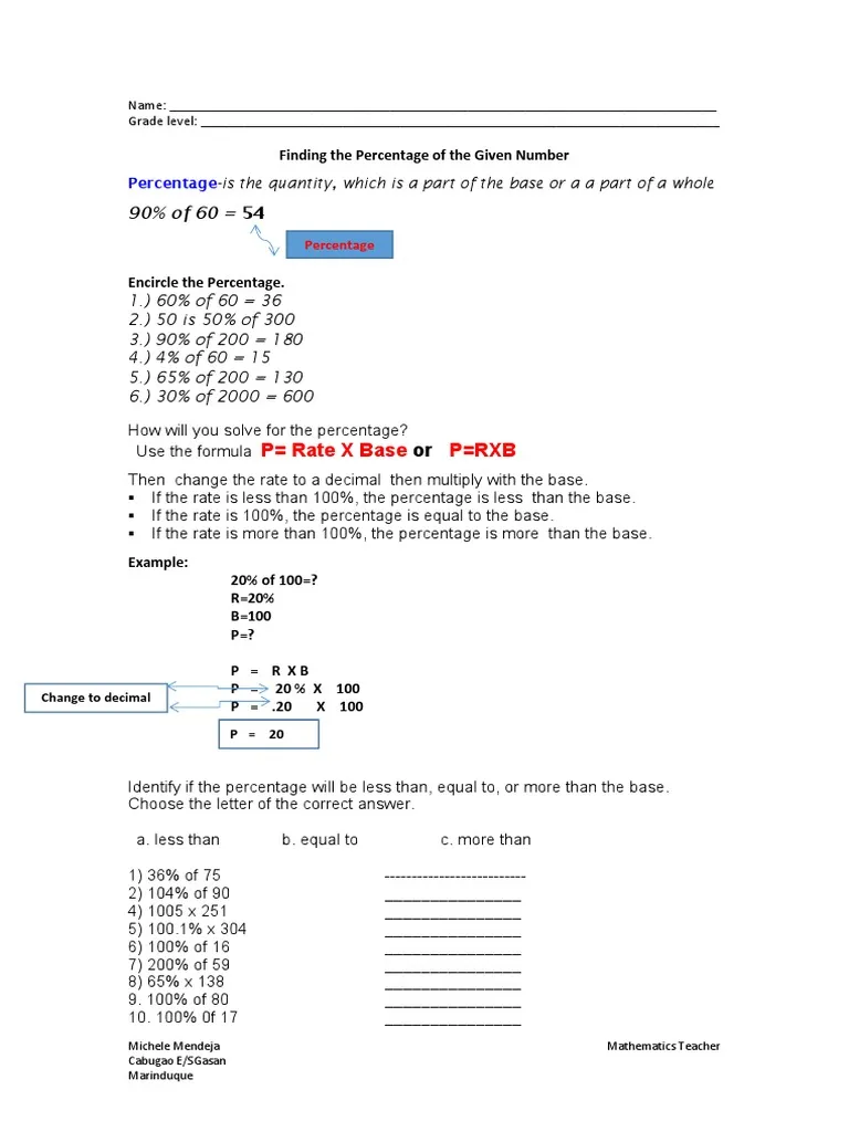 Sixth grade students solving percentage calculation problems on a math practice worksheet