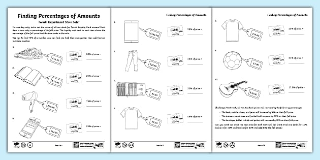 Sixth grade math worksheet featuring a maze path for practicing percentage calculations