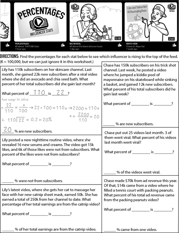 Interactive maze worksheet for sixth graders to practice calculating percentages