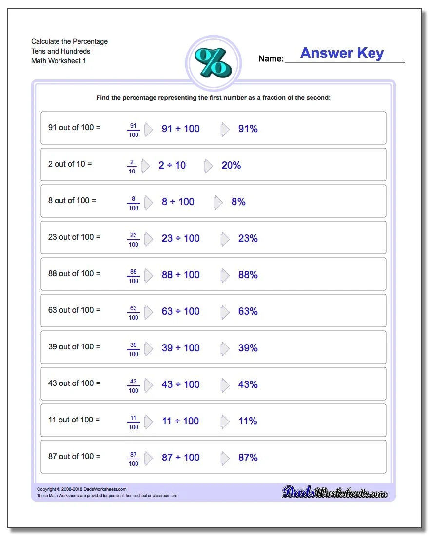 Sixth grade student practicing math problems on the Calculating Percentage Part 2 worksheet