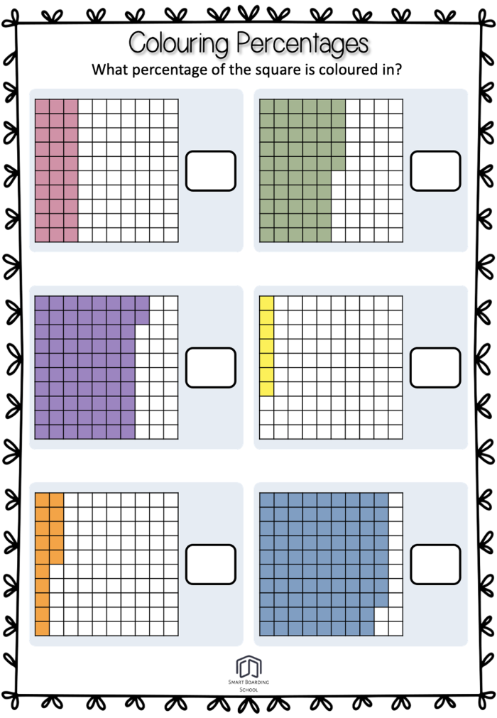 Sixth grade math worksheet showing percentage calculation problems and practice exercises for students