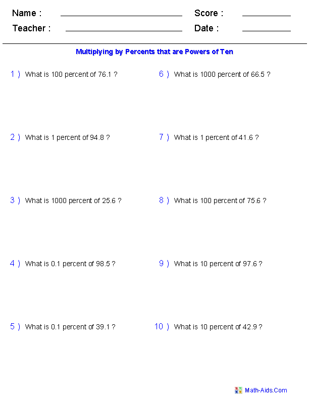 A sixth grade student learning to convert between percents, fractions, and decimals with practice problems shown on a worksheet