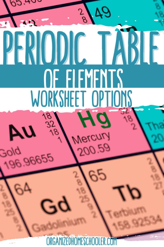 Periodic table worksheet featuring detailed properties of 103 elements for sixth graders