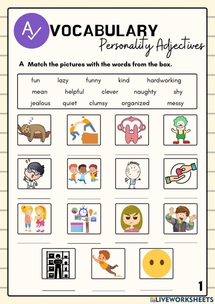 Engaging personality trait reflection activity for sixth-grade students Worksheet for sixth graders to explore personality traits through writing prompts