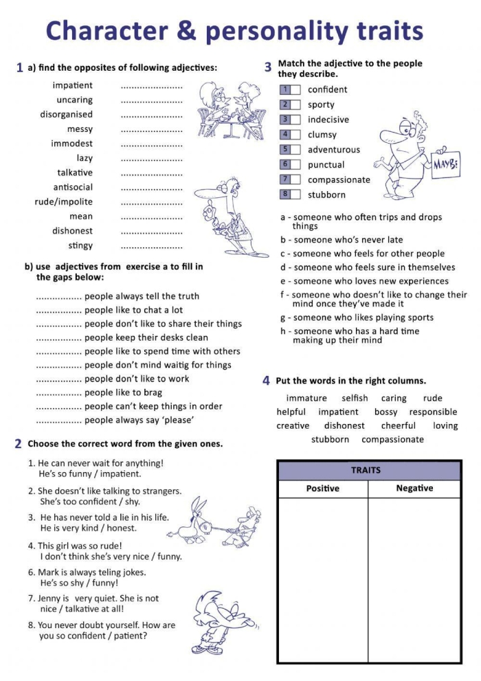 Writing Prompt: Describe a Personality Trait worksheet for engaging reflections Worksheet featuring a writing prompt for describing personality traits in sixth grade students