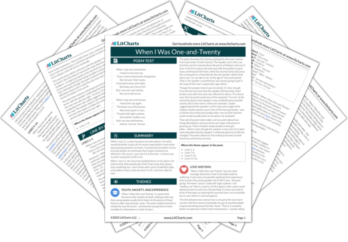 Sixth grade students analyzing A.E. Housman's poem When I Was One-and-Twenty with guided worksheet questions and discussion prompts