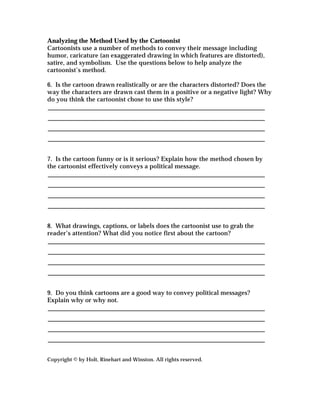 Guide for understanding political cartoons in the classroom Worksheet to help sixth graders analyze political cartoons effectively